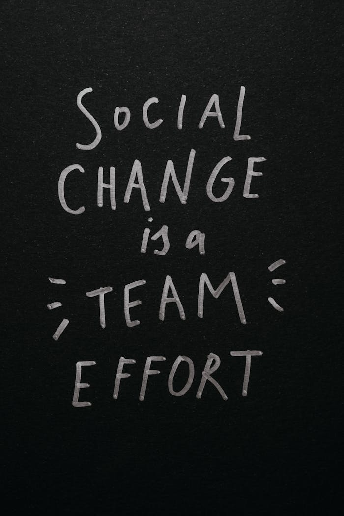 mobile-01 Inspirational quote 'Social Change is a Team Effort' on a black background, emphasizing collective action.